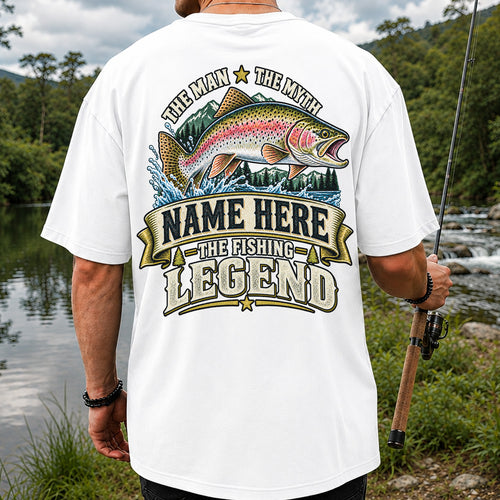 Personalized The Man The Myth The Fishing Legend Rainbow Trout T-Shirt | Back Print