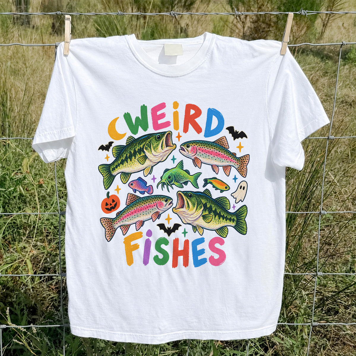 Weird Fishes Halloween Bass and Rainbow Trout Fishing T-Shirt