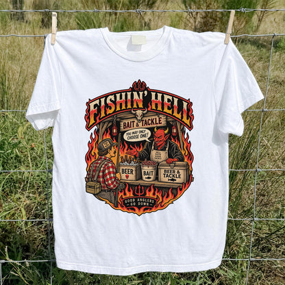 Fishin' Hell Devil Bait and Tackle Funny Fishing T-Shirt