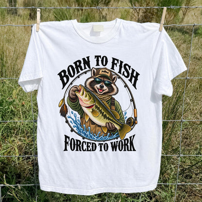 Born to Fish Forced to Work Raccoon Bass Graphic T-Shirt