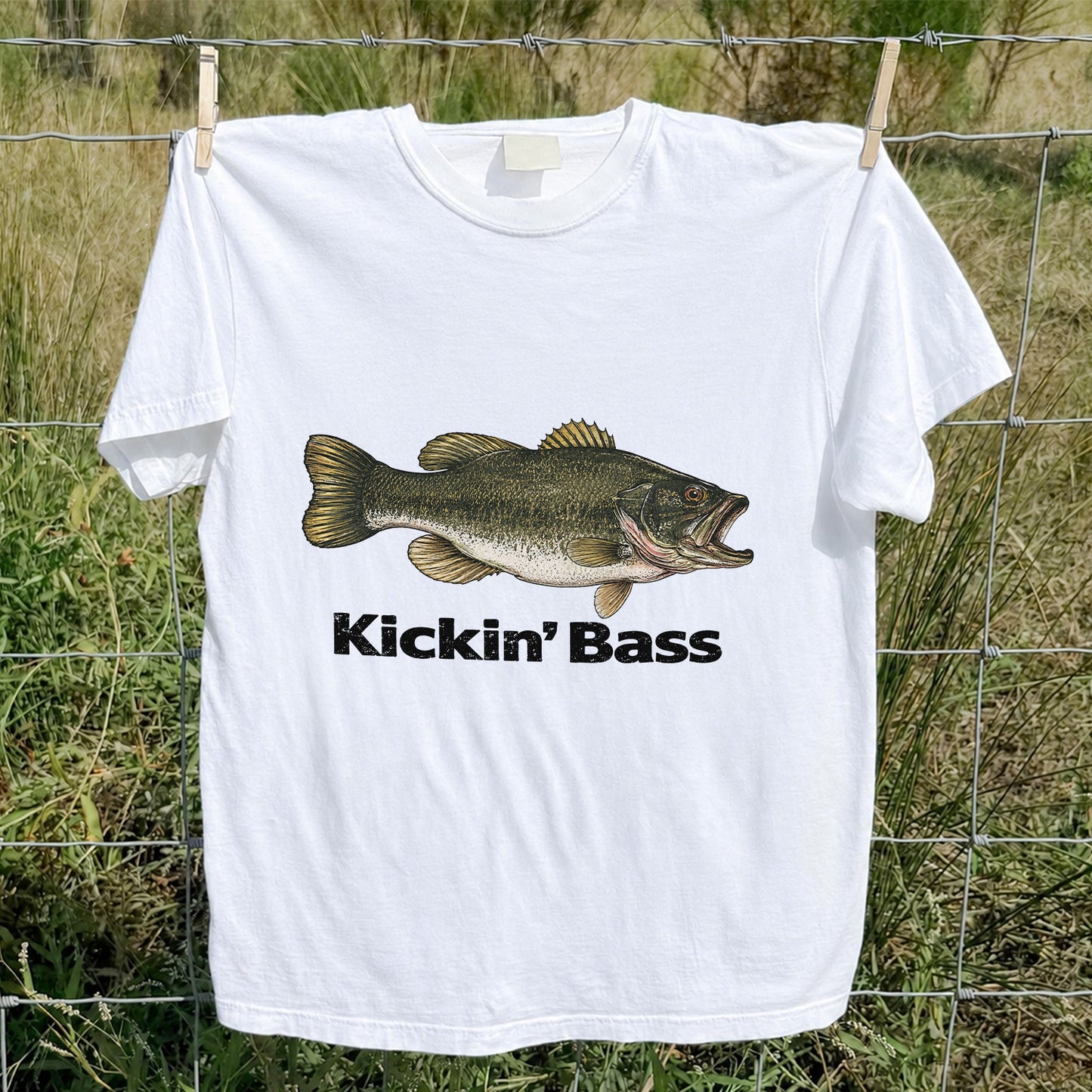 Kickin' Bass Largemouth Bass Funny Fishing Graphic T-Shirt