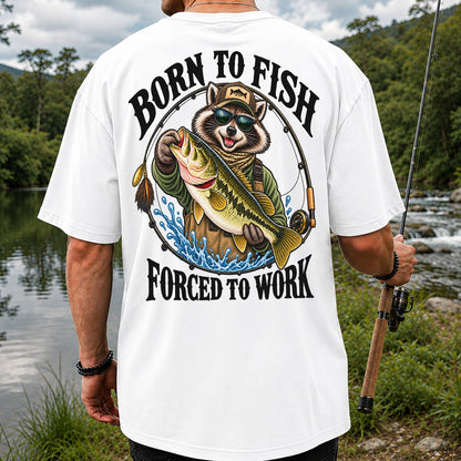 Born to Fish Forced to Work Raccoon Bass Graphic T-Shirt | Back Print