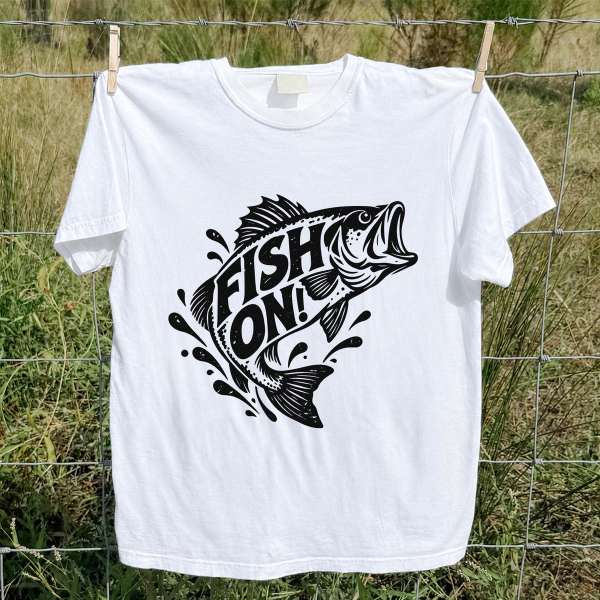 Fish On! Jumping Bass Fishing Distressed Graphic T-Shirt