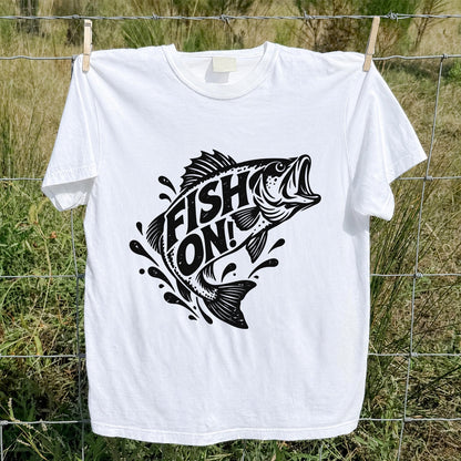 Fish On! Jumping Bass Fishing Distressed Graphic T-Shirt