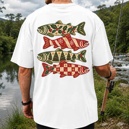 Christmas Trout Holiday Pattern Fishing Graphic T-Shirt | Back Print