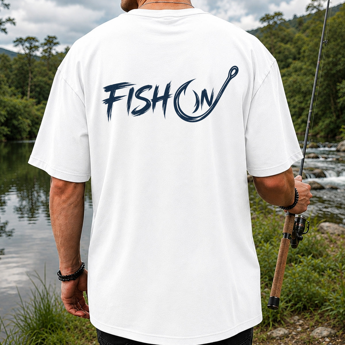 Fish On Fishing Hook Graphic T-Shirt | Back Print
