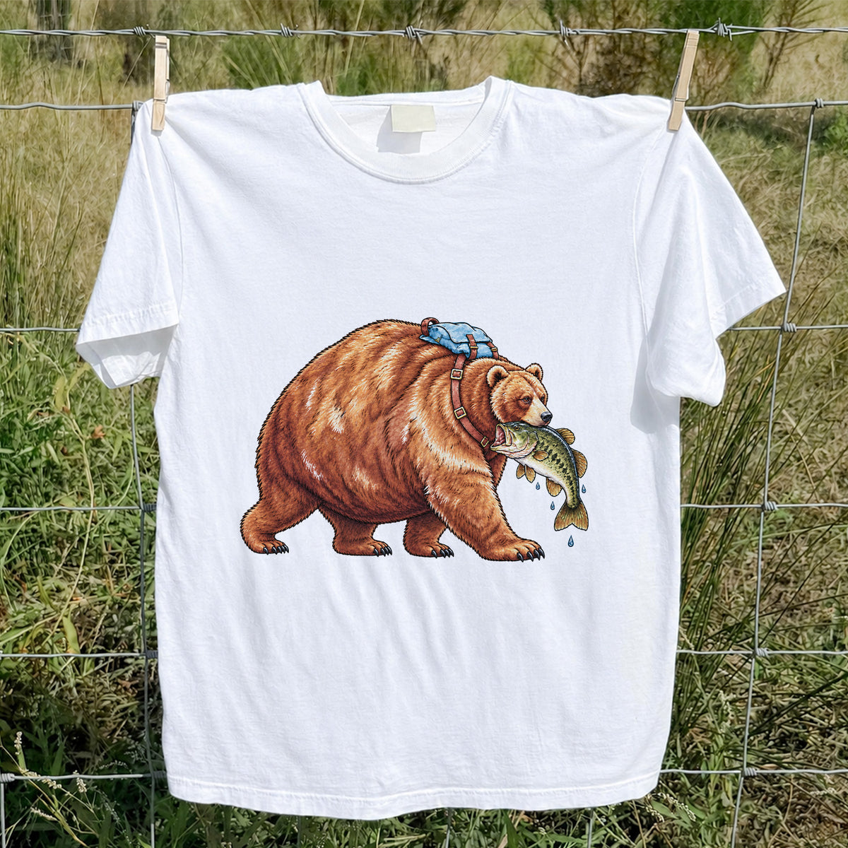 Bear Carrying Bass Fishing Wildlife Graphic T-Shirt