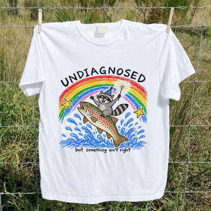 Undiagnosed But Something Ain't Right Raccoon Riding Trout T-Shirt