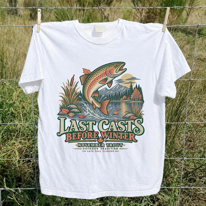 Last Casts Before Winter November Rainbow Trout Fishing Graphic T-Shirt