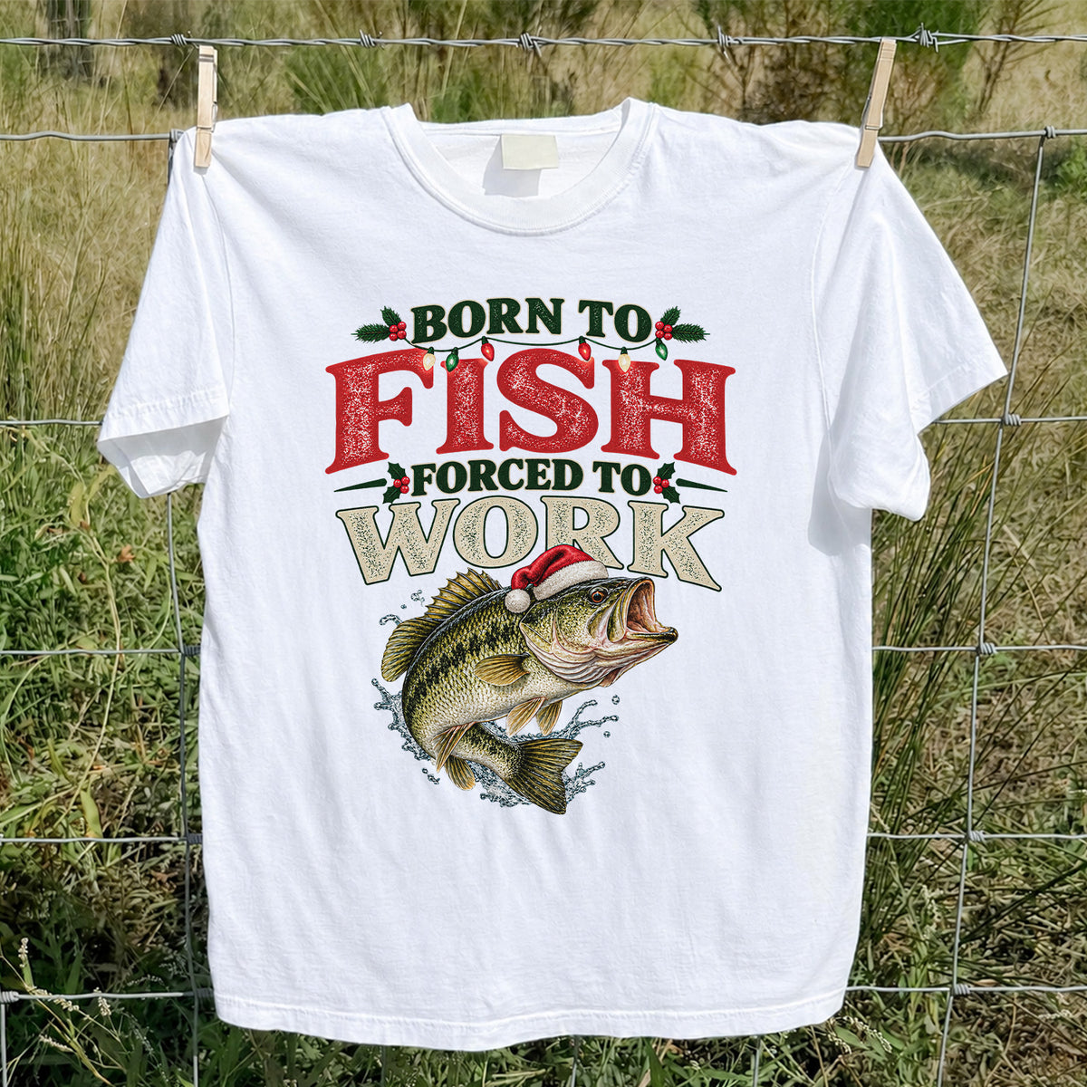 Born to Fish Forced to Work Christmas Largemouth Bass Graphic T-Shirt