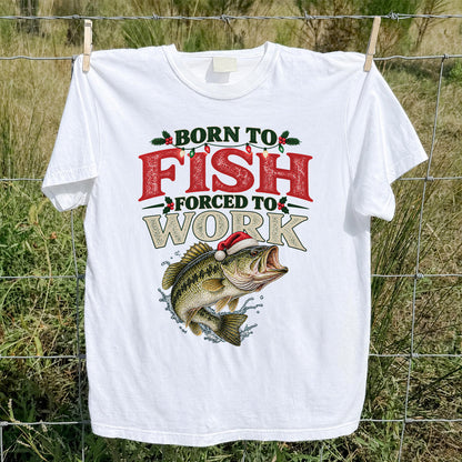 Born to Fish Forced to Work Christmas Largemouth Bass Graphic T-Shirt