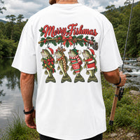 Merry Fishmas Christmas Bass Fishing Graphic T-Shirt | Back Print