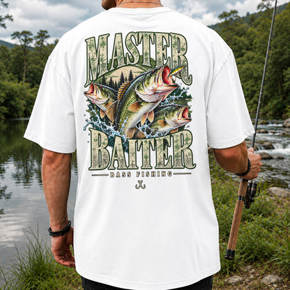 Master Baiter Bass Fishing Funny Vintage Graphic T-Shirt | Back Print