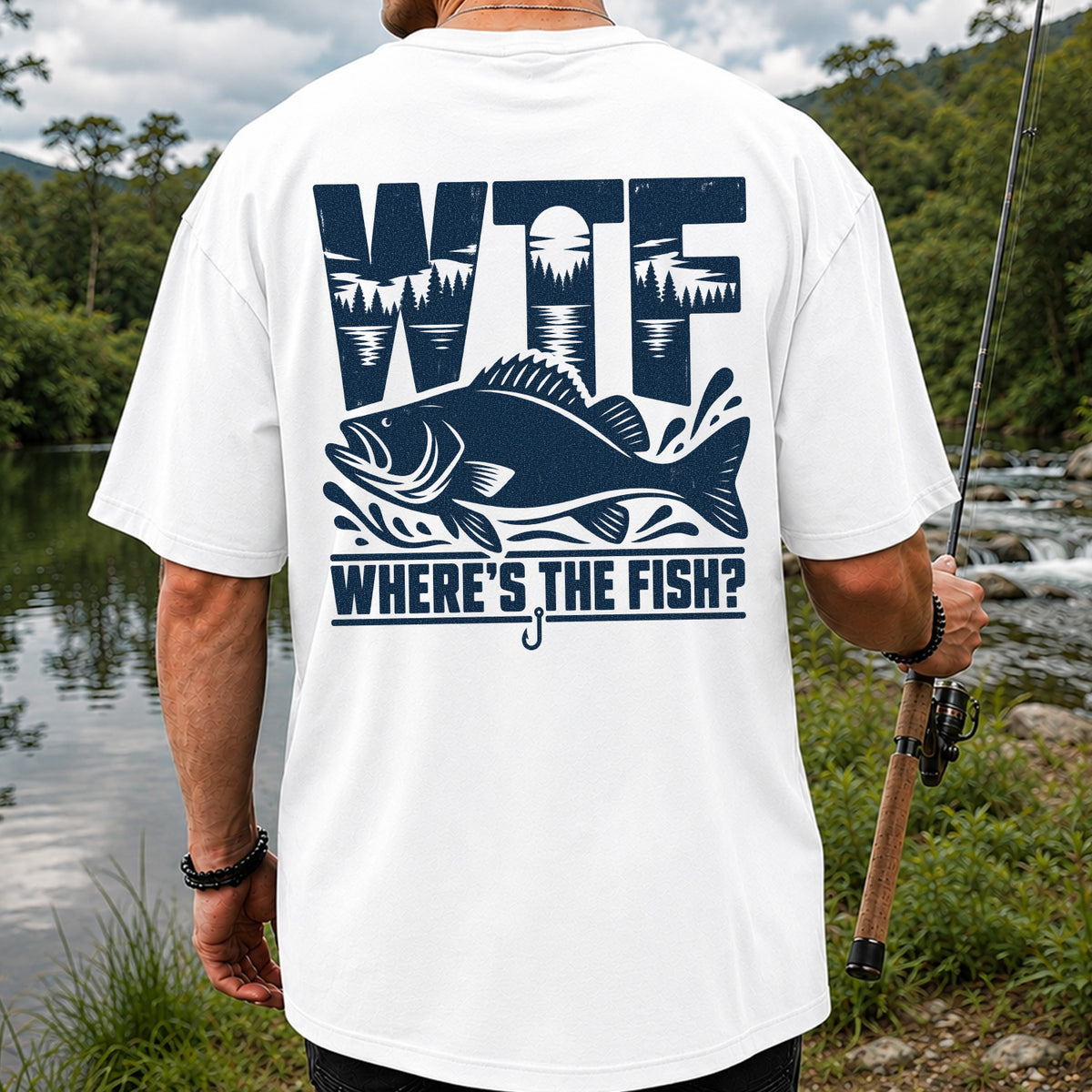 WTF Where's the Fish Funny Fishing Graphic T-Shirt | Back Print