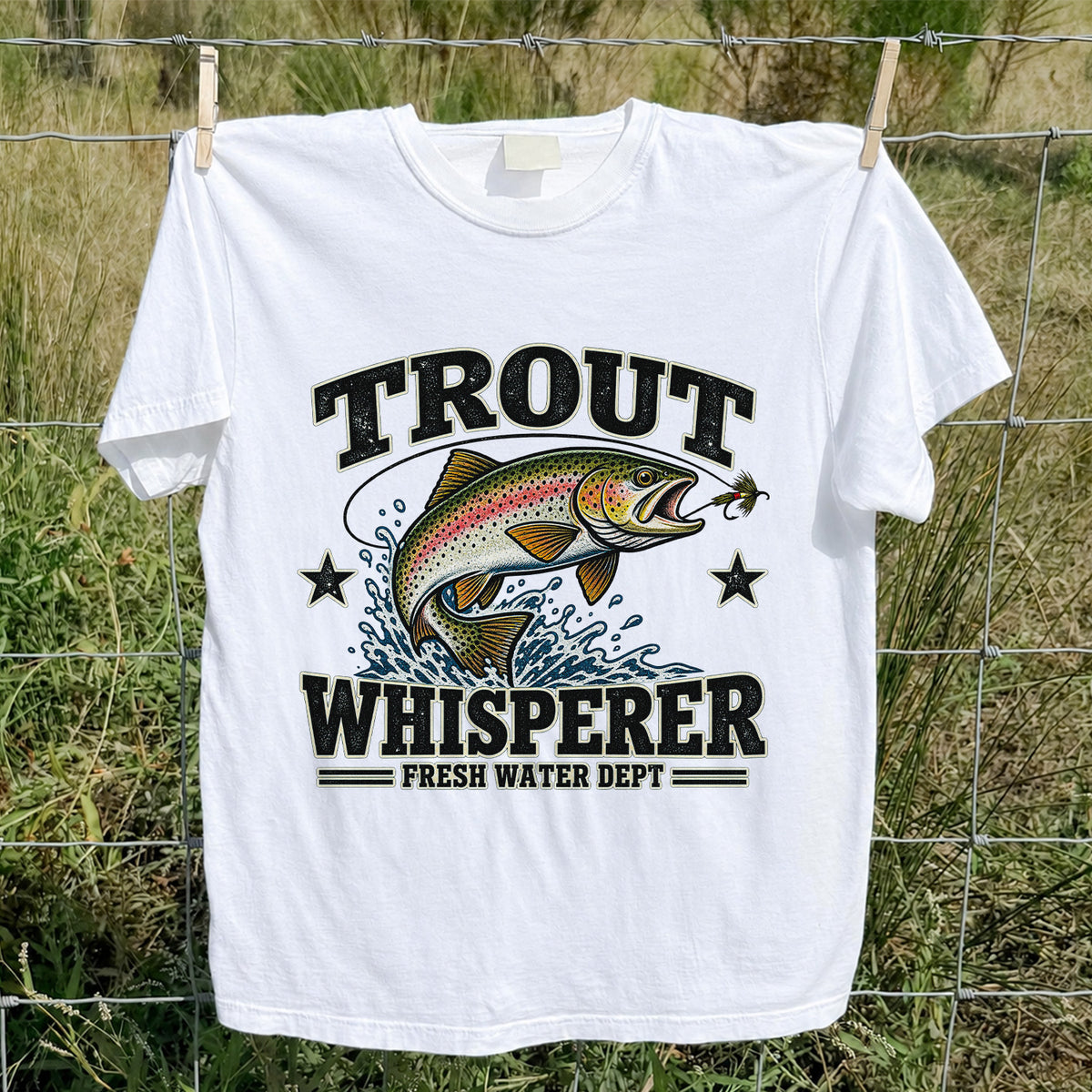 Trout Whisperer Fresh Water Dept Rainbow Tee, Trout Fishing T-Shirt