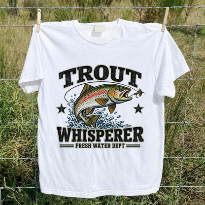 Trout Whisperer Fresh Water Dept Rainbow Tee, Trout Fishing T-Shirt