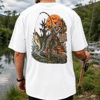 Bad Catches Better Days Skeleton and Bass Halloween Fishing T-Shirt | Back Print