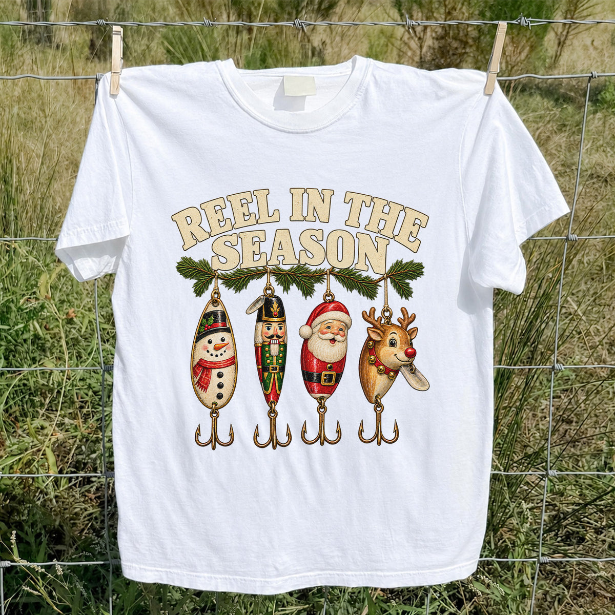 Reel in the Season Christmas Fishing Lures Graphic T-Shirt