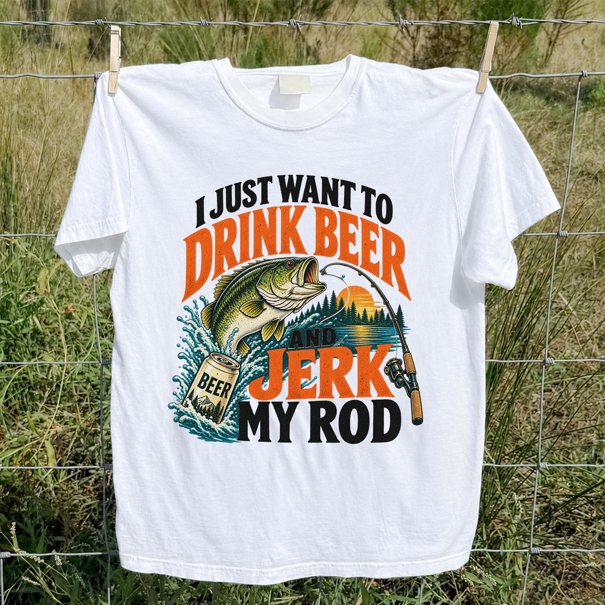 Drink Beer and Jerk My Rod Funny Bass Fishing T-Shirt