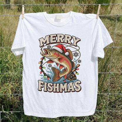Merry Fishmas Santa Hat Rainbow Trout Fishing T-Shirt