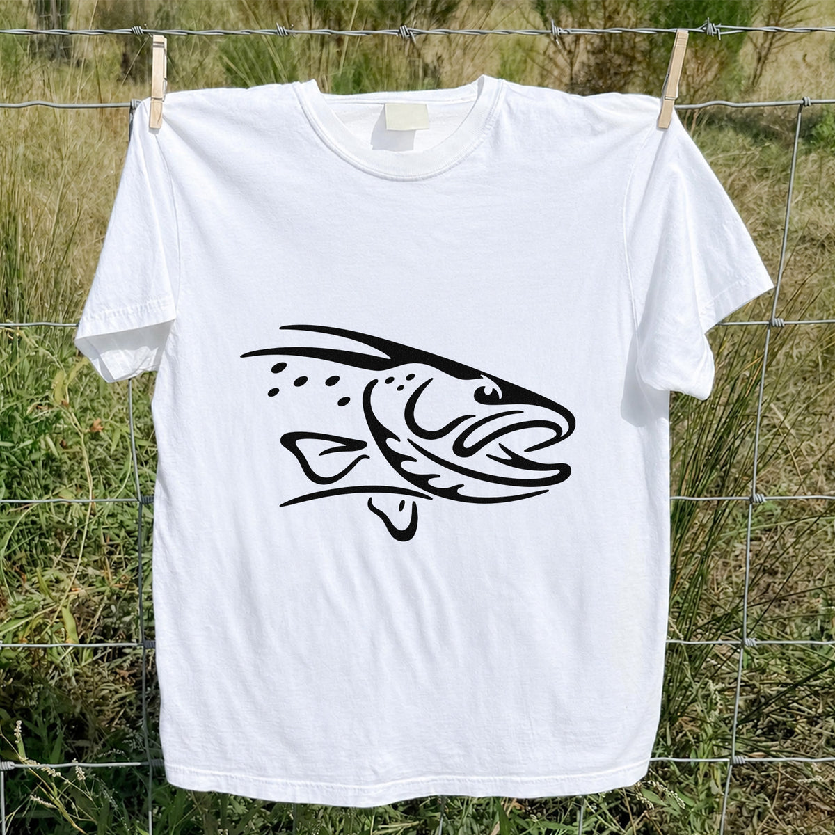 Minimalist Trout Line Art Fishing Graphic T-Shirt