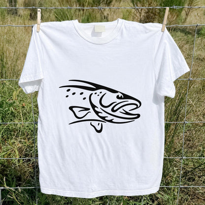 Minimalist Trout Line Art Fishing Graphic T-Shirt
