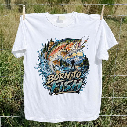 Born to Fish Rainbow Trout Fly Fishing Graphic T-Shirt
