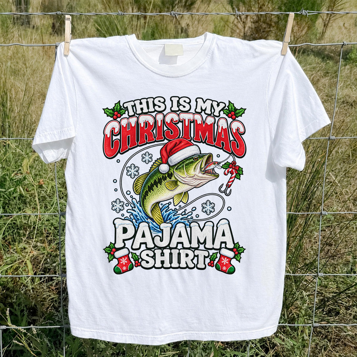 This Is My Christmas Pajama Shirt Bass Fishing T-Shirt
