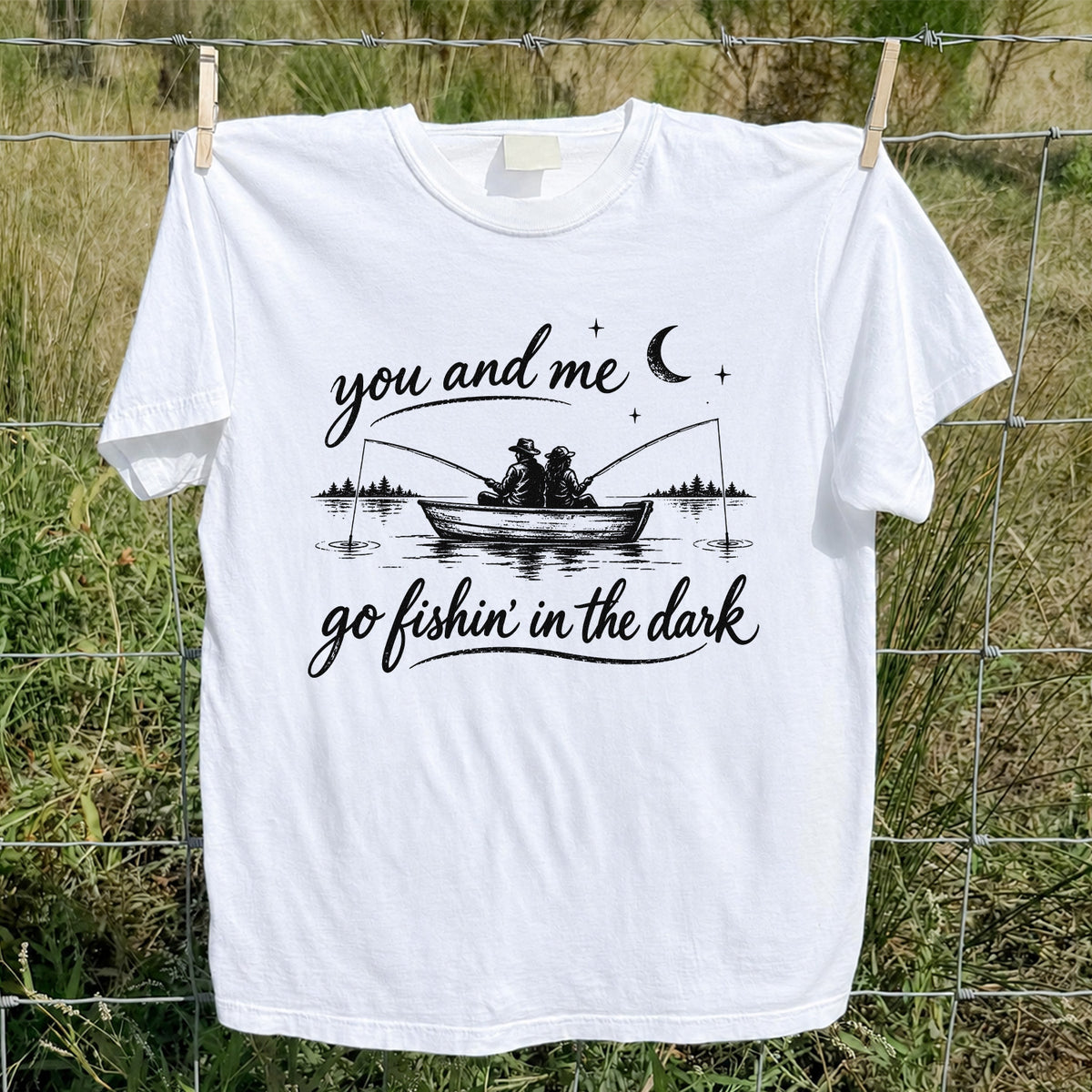 You and Me Go Fishin' in the Dark Couple in a Boat Fishing T-Shirt