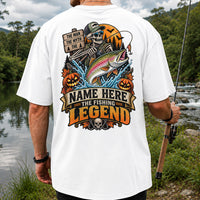 The Man The Myth The Fishing Legend Name Here Halloween Skeleton Rainbow Trout T-Shirt | Back Print