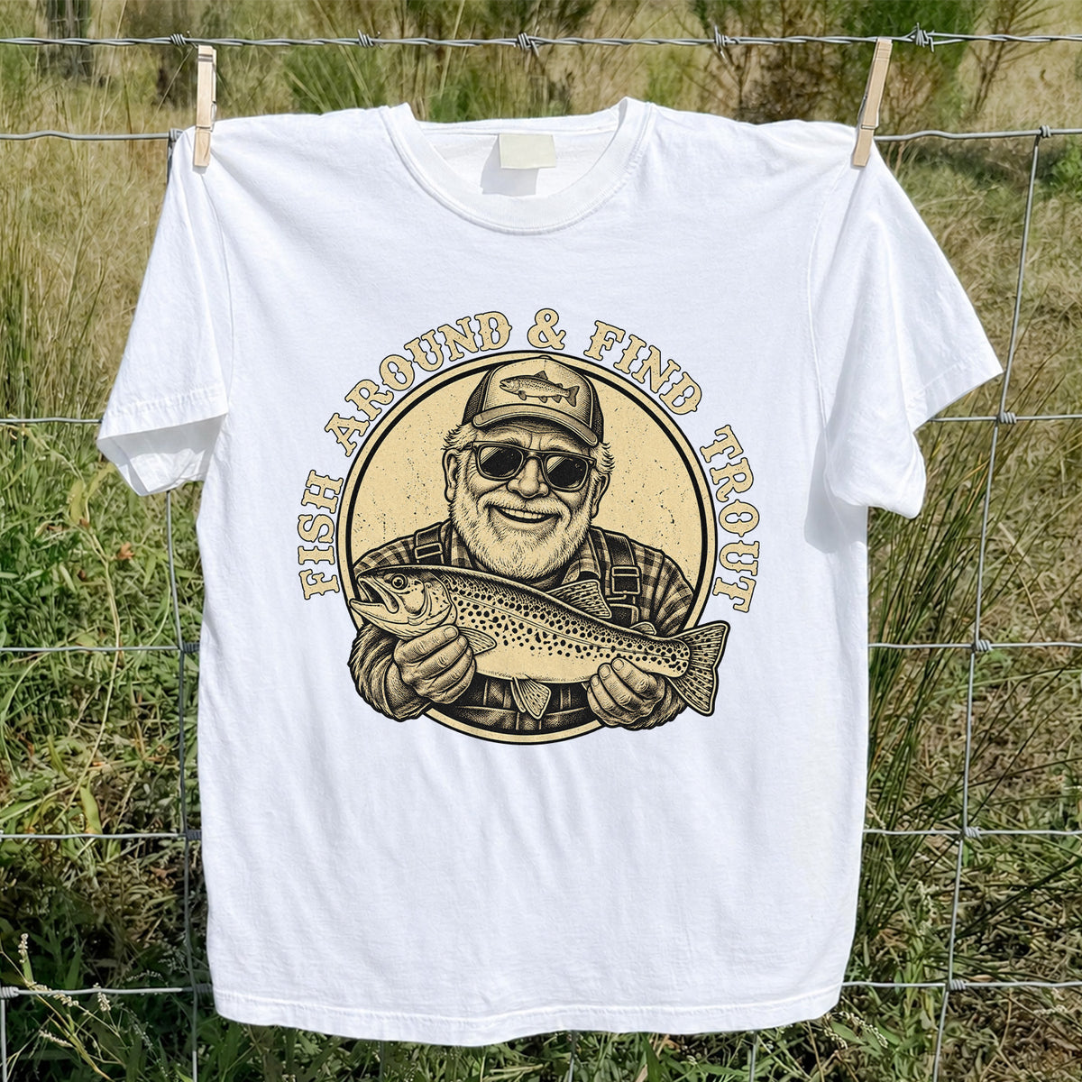 Fish Around & Find Trout Vintage Fisherman Fishing T-Shirt