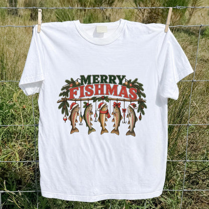 Merry Fishmas Five Christmas Trout Fishing Graphic T-Shirt