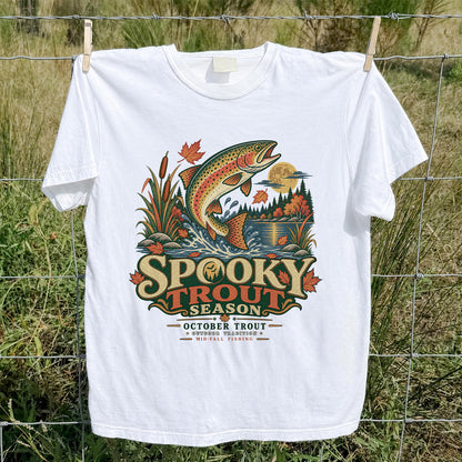 Spooky Trout Season Mid-Fall Fishing Graphic T-Shirt