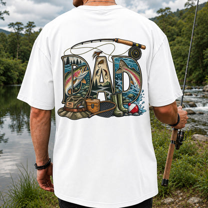 Dad Rainbow Trout Fly Fishing Vintage Graphic T-Shirt | Back Print