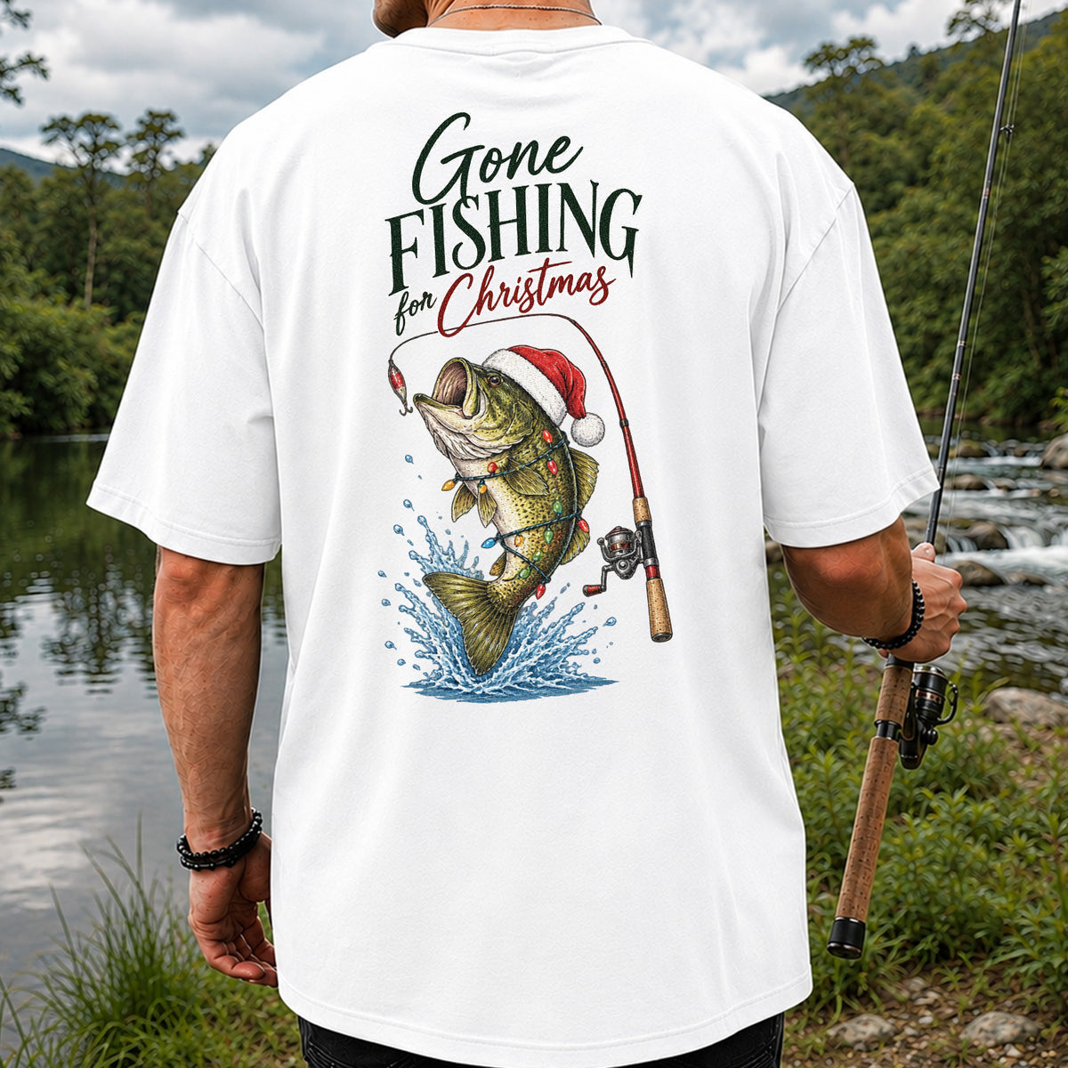 Gone Fishing for Christmas Bass Fishing Graphic T-Shirt | Back Print