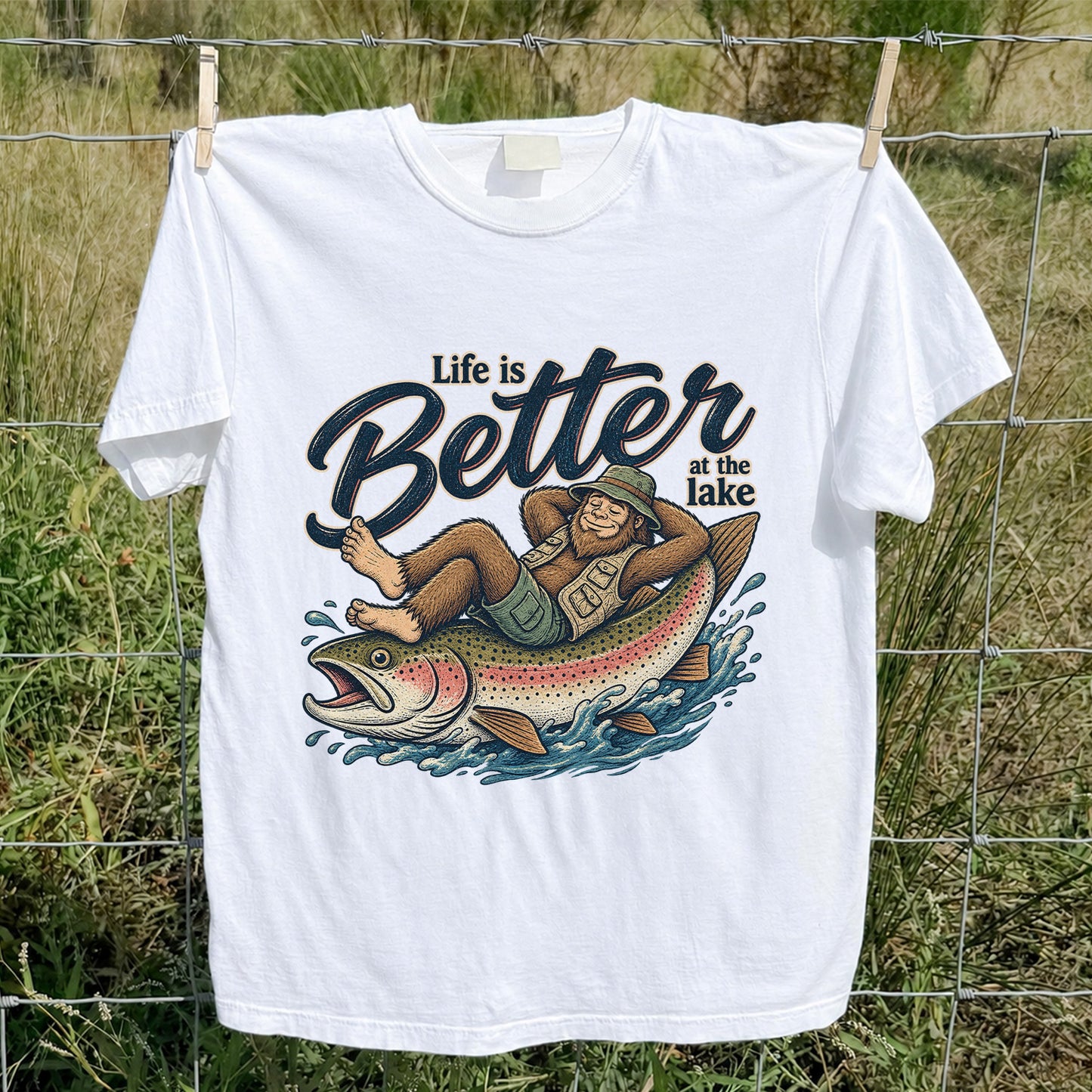 Life Is Better at the Lake Rainbow Trout Fishing Graphic T-Shirt