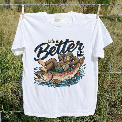 Life Is Better at the Lake Rainbow Trout Fishing Graphic T-Shirt