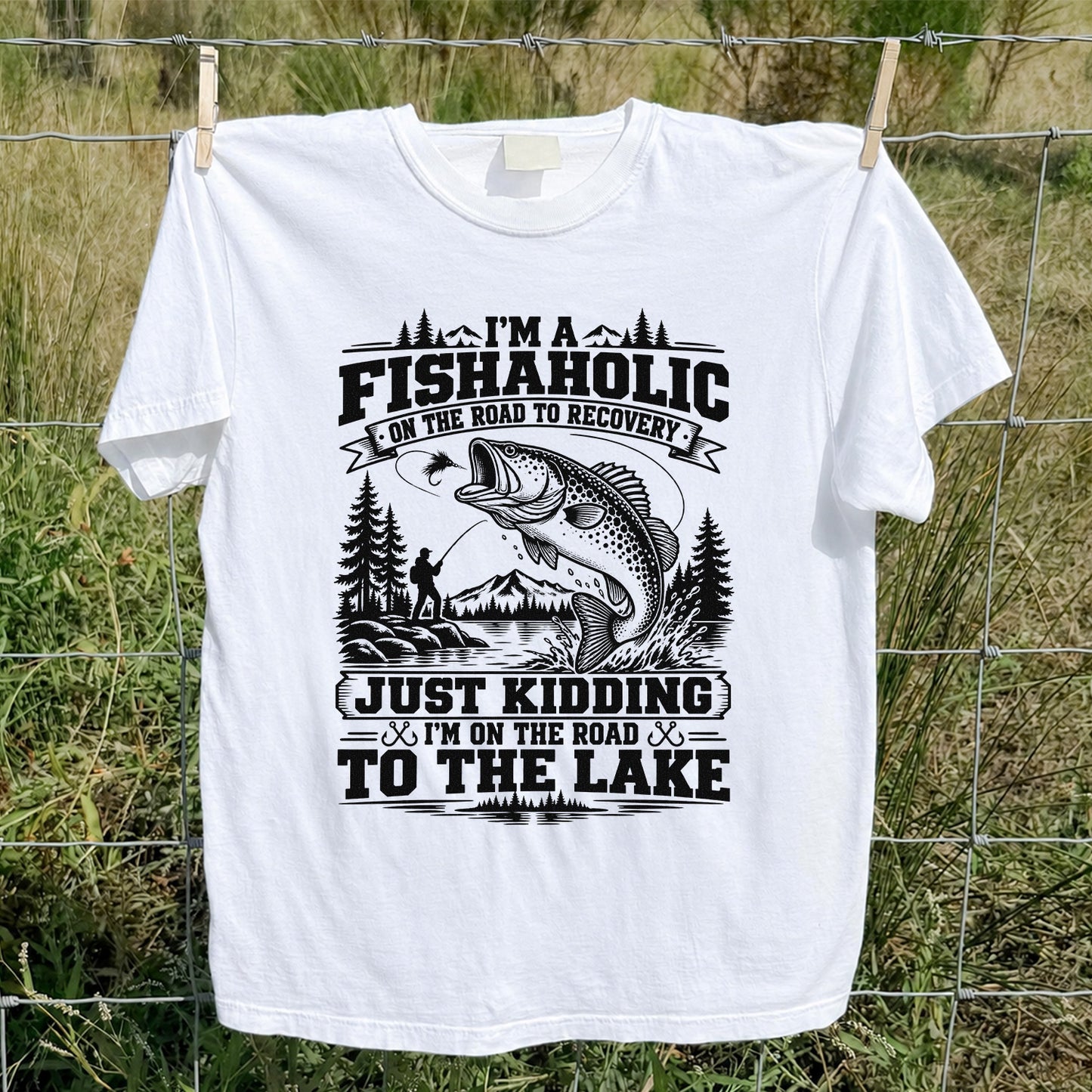 I'm a Fishaholic On the Road to Recovery Funny Trout Fishing T-Shirt