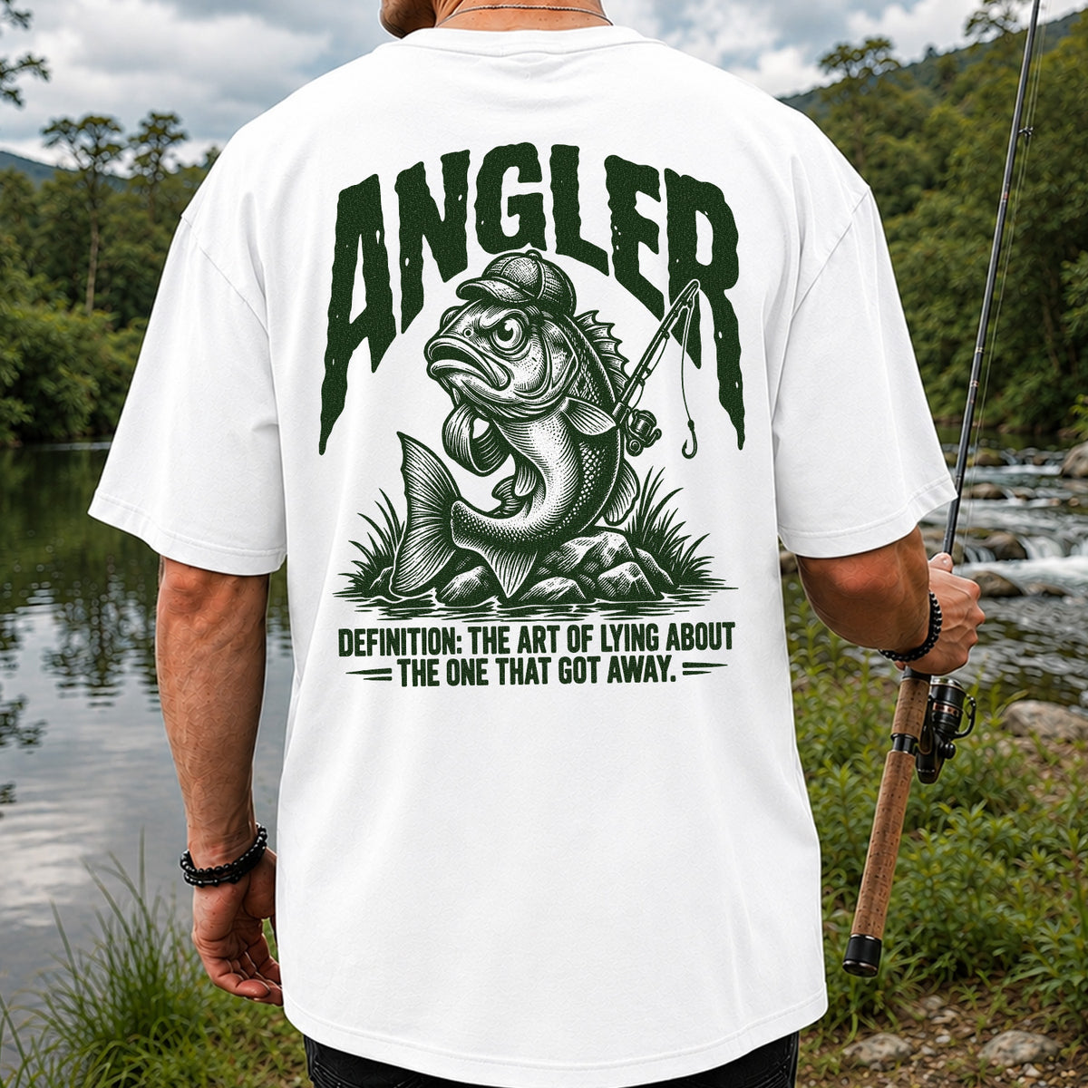 Angler Bass Fishing The One That Got Away Graphic T-Shirt | Back Print