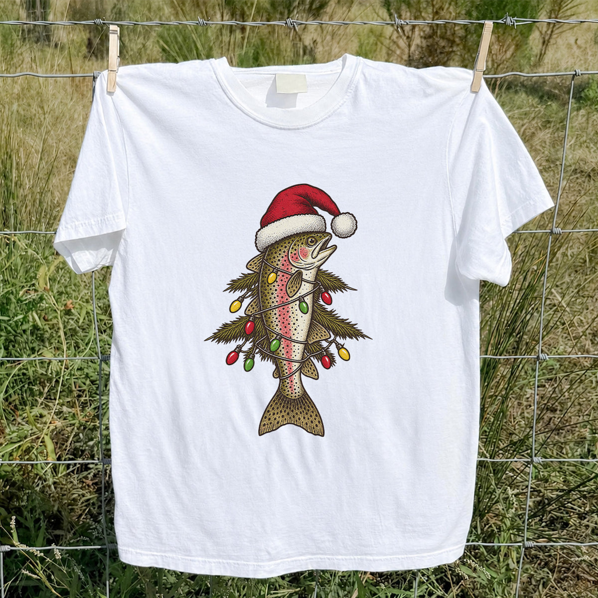 Christmas Trout Tree Fishing Graphic T-Shirt