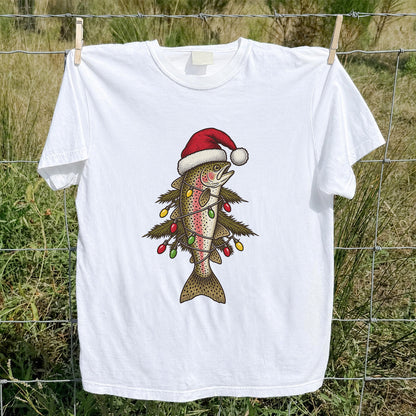Christmas Trout Tree Fishing Graphic T-Shirt