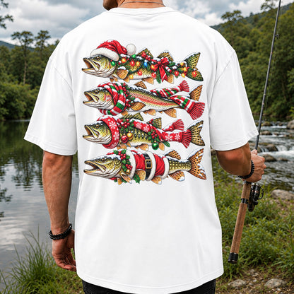 Christmas Trout Fishing Holiday Graphic T-Shirt | Back Print