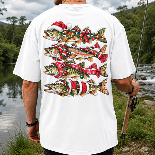 Christmas Trout Fishing Holiday Graphic T-Shirt | Back Print