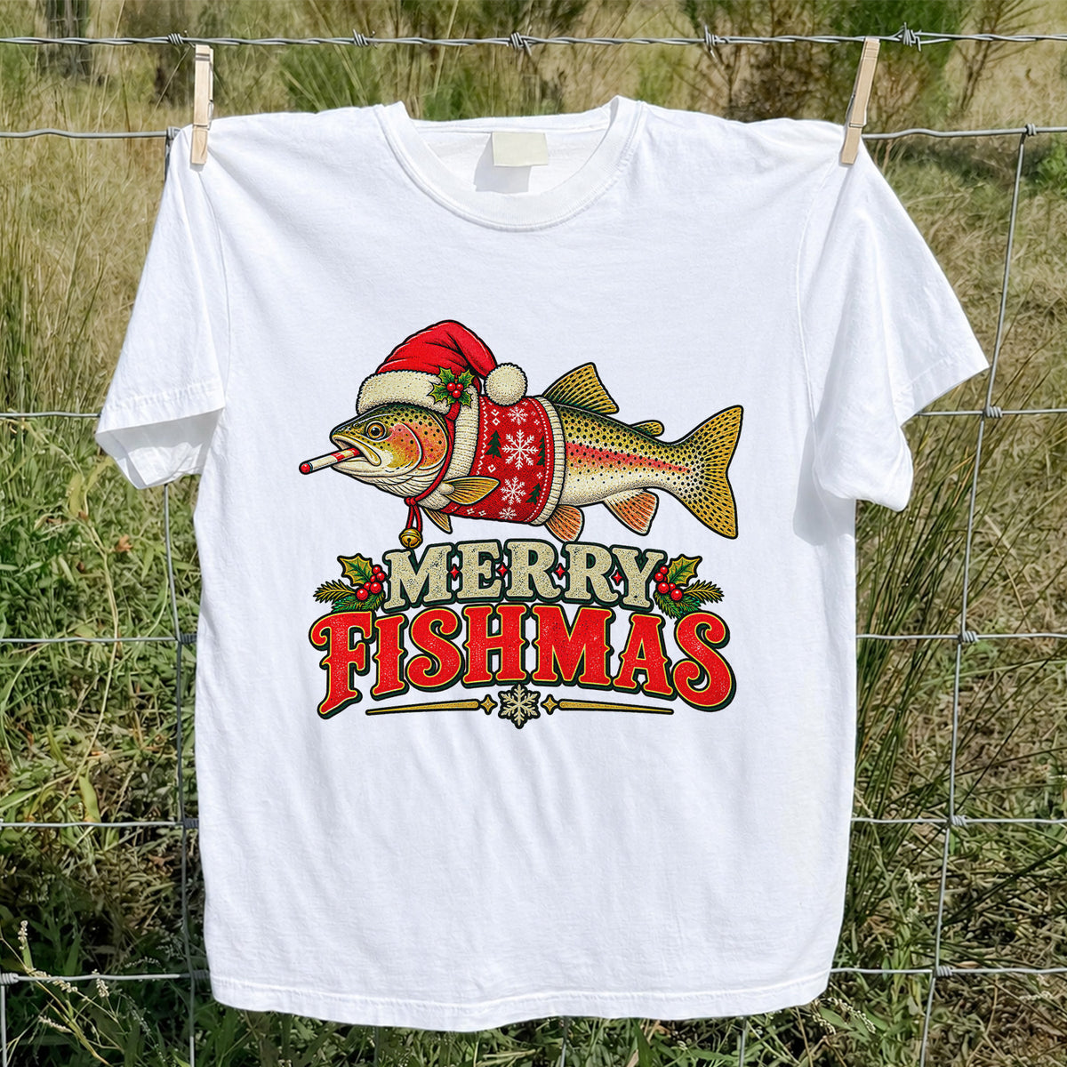 Christmas Trout Santa Fishing Graphic T-Shirt