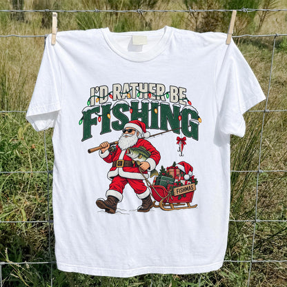 Santa Fishing with Bass Christmas Graphic T-Shirt