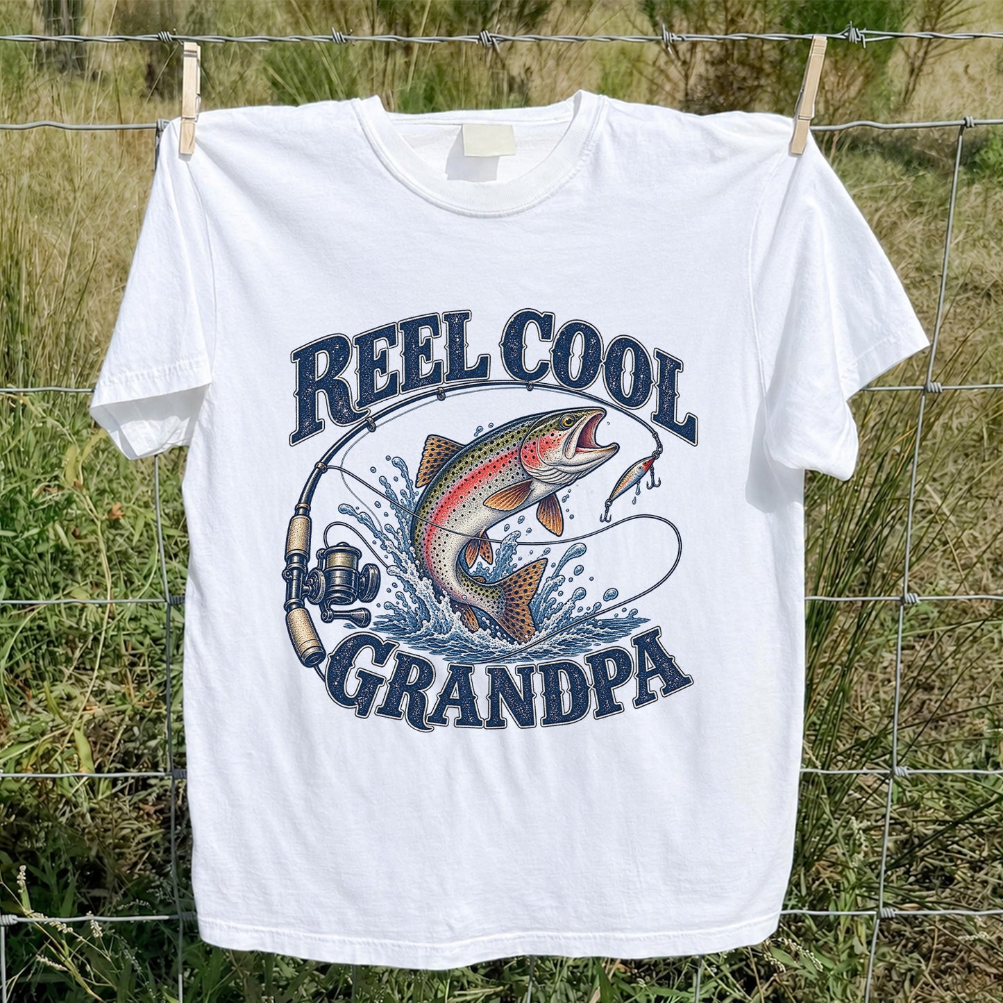 Reel Cool Grandpa Trout Fishing Graphic T-Shirt