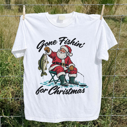 Santa Fishing with Bass Christmas Graphic T-Shirt