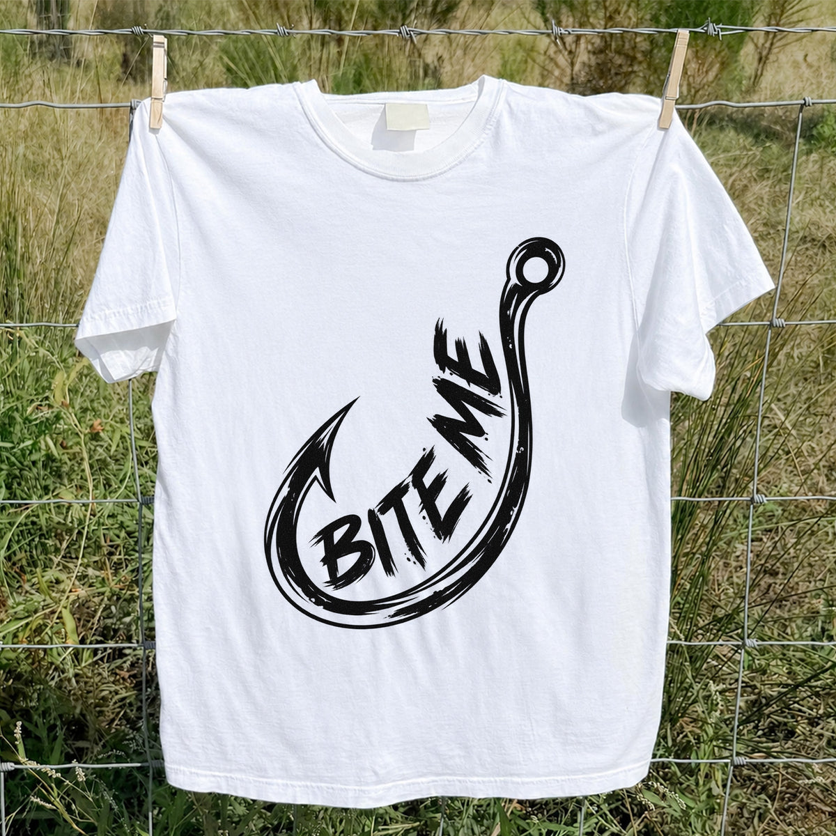 Bite Me Fishing Hook Funny Angler Graphic T-Shirt