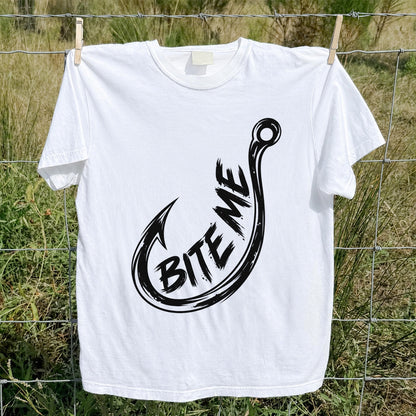 Bite Me Fishing Hook Funny Angler Graphic T-Shirt