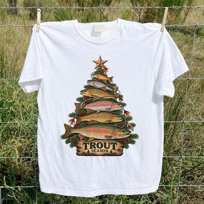 Trout Season Fish Christmas Tree Fishing T-Shirt